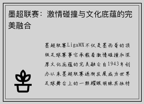 墨超联赛：激情碰撞与文化底蕴的完美融合